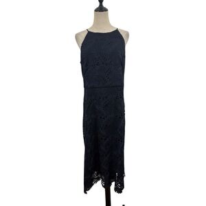 Chicos Navy Blue Lace Midi Dress‎ Sz 2 Us 14 Event Party Resort Cocktail Wedding